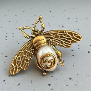 Gold and White Bee Brooch